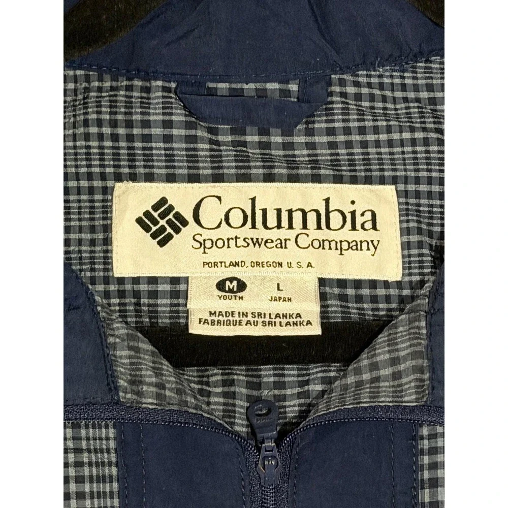 VTG Columbia Windbreaker Navy‎ Plaid Quarter Zip Pullover Jacket Youth M Boys
